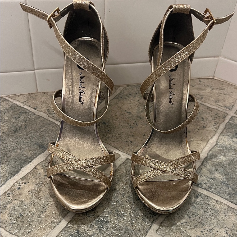 Elegant Gold Sparkle Strappy Heels